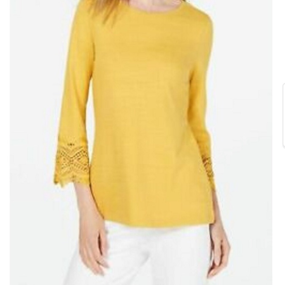 Charter Club Yellow Medium  3/4 Lace Sleeve Top